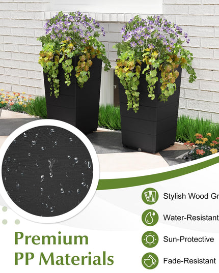 Giantex Set of 2 Outdoor Flower Pot, 23" Tall Planters with Drainage Hole, Self-Watering Tray
