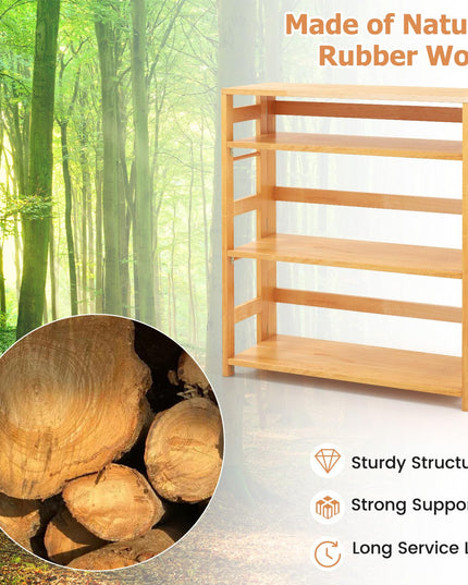 Giantex 4-Tier Bookshelf, 34.5" Floor Storage Shelf w/Rubber Wood Frame, Anti-Toppling Kits, Side Fences