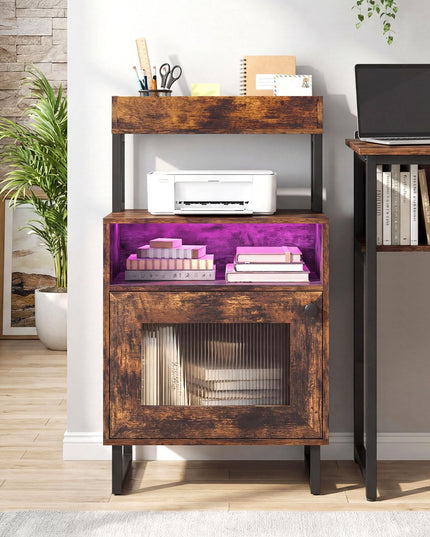 Giantex Night Stand with LED Lights | Tall Sofa Side Couch End Table w/Top Tray (1/2)