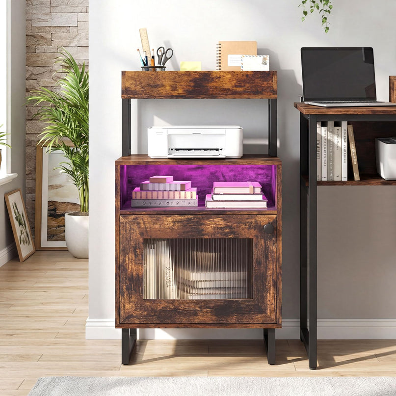 Giantex Night Stand with LED Lights | Tall Sofa Side Couch End Table w/Top Tray (1/2)