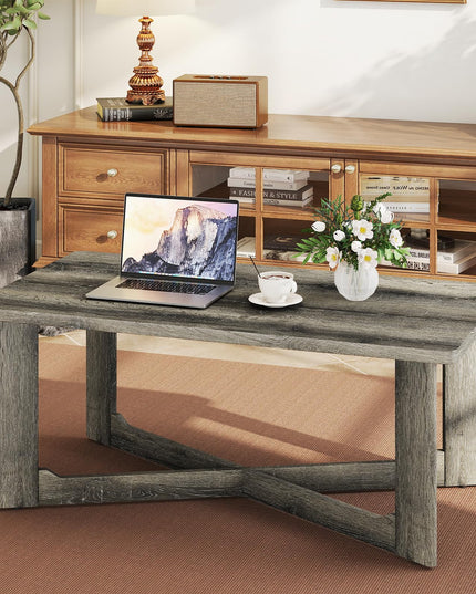 Giantex Farmhouse Wood Coffee Table for Reception Office