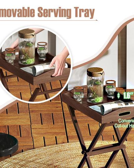 Giantex 28-Inches High Solid Teak Wood TV Tray Side Table