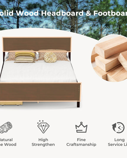 Giantex Wood Full Size Bed Frame with 2 Storage Drawers, Solid Wood Platform Bed with Headboard