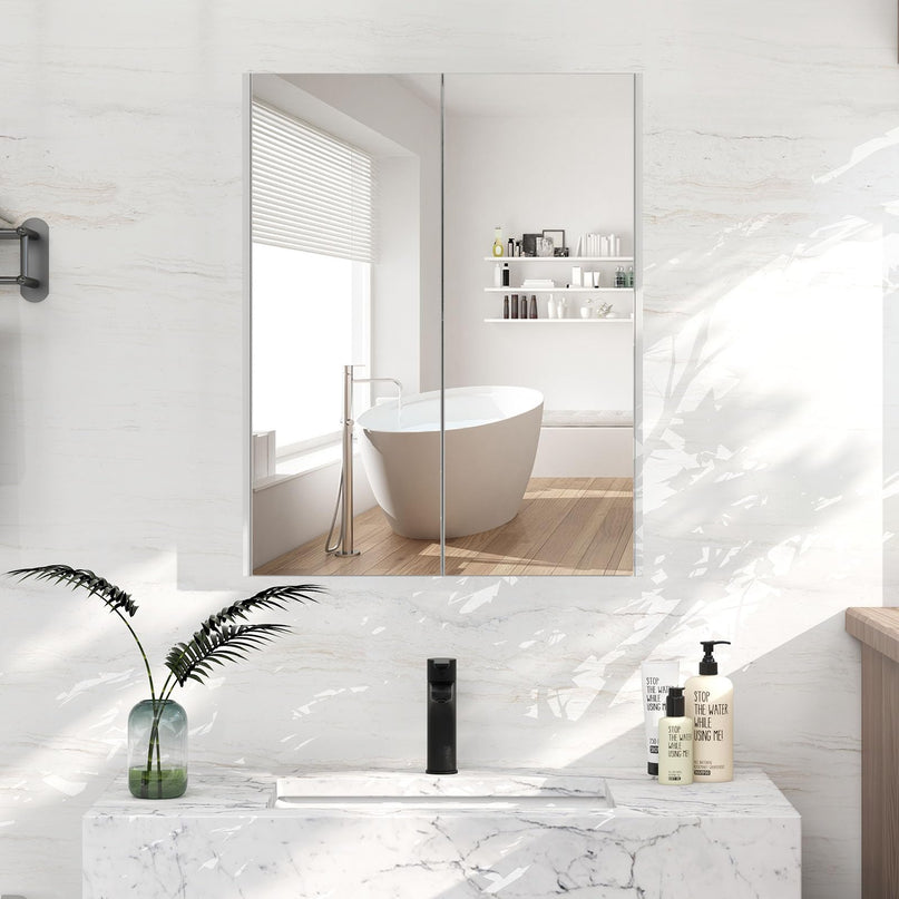 Giantex Medicine Cabinet, 24.5" x 25.5" Bathroom Wall Cabinet with 2 Mirror Door