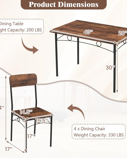 Giantex Rectangle Kitchen Table and 4 Farmhouse Dining Chairs with Heavy-Duty Metal Frame