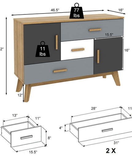 Free-Standing Storage Cabinet, Floor Cabinet with 2 Doors & 3 Drawers