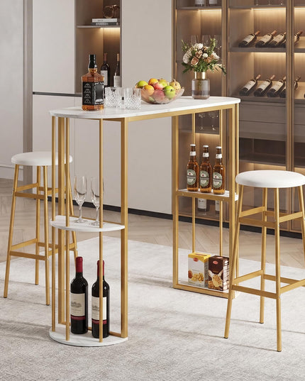 Giantex Tables de Pub 60" avec 2 Tabourets Rembourrés Ensemble Table à Manger pour Coin Repas Salle à Manger