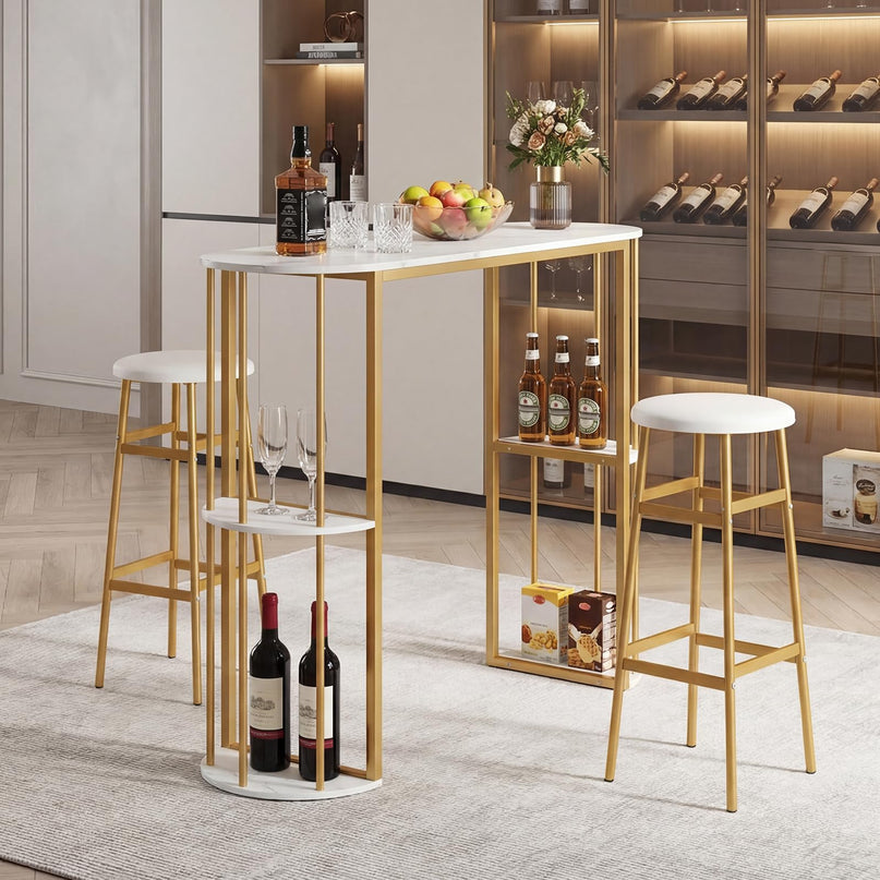Giantex Tables de Pub 60" avec 2 Tabourets Rembourrés Ensemble Table à Manger pour Coin Repas Salle à Manger