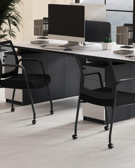 Giantex Waiting Room Chairs - Reception Chairs, Office Guest Chairs with Wheels, Metal Frame & Armrests
