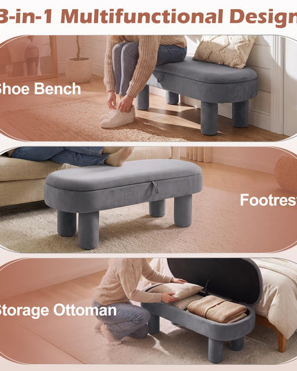 GIANTEX 41" Oval Ottoman with Storage and Upholstered Seat