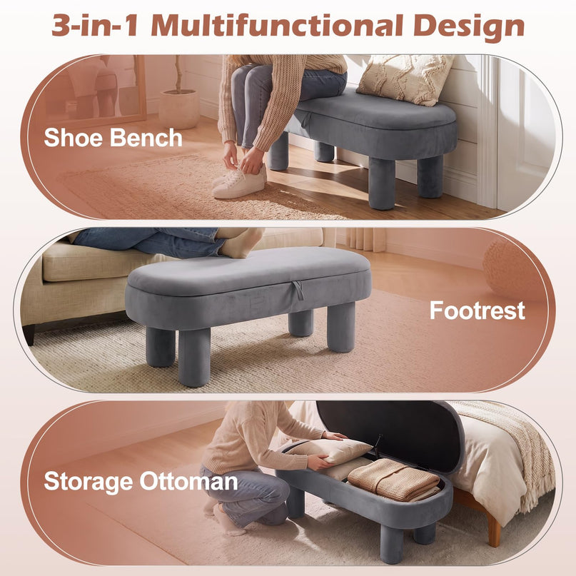 GIANTEX 41" Oval Ottoman with Storage and Upholstered Seat