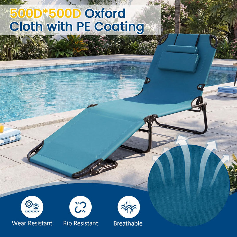 Giantex Folding Beach Tanning Chair - Adjustable Patio Lounge Chair w/Face Hole