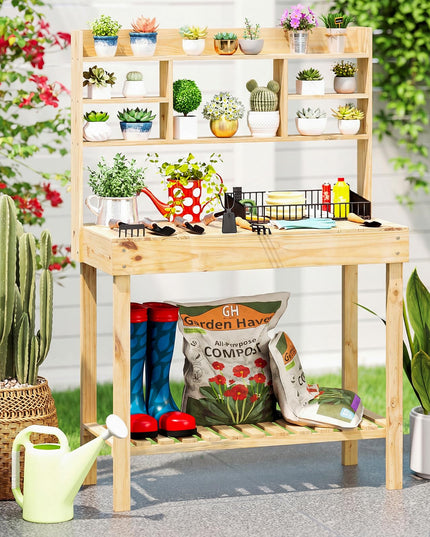 Giantex Potting Bench Outside Solid Wood Potting Table