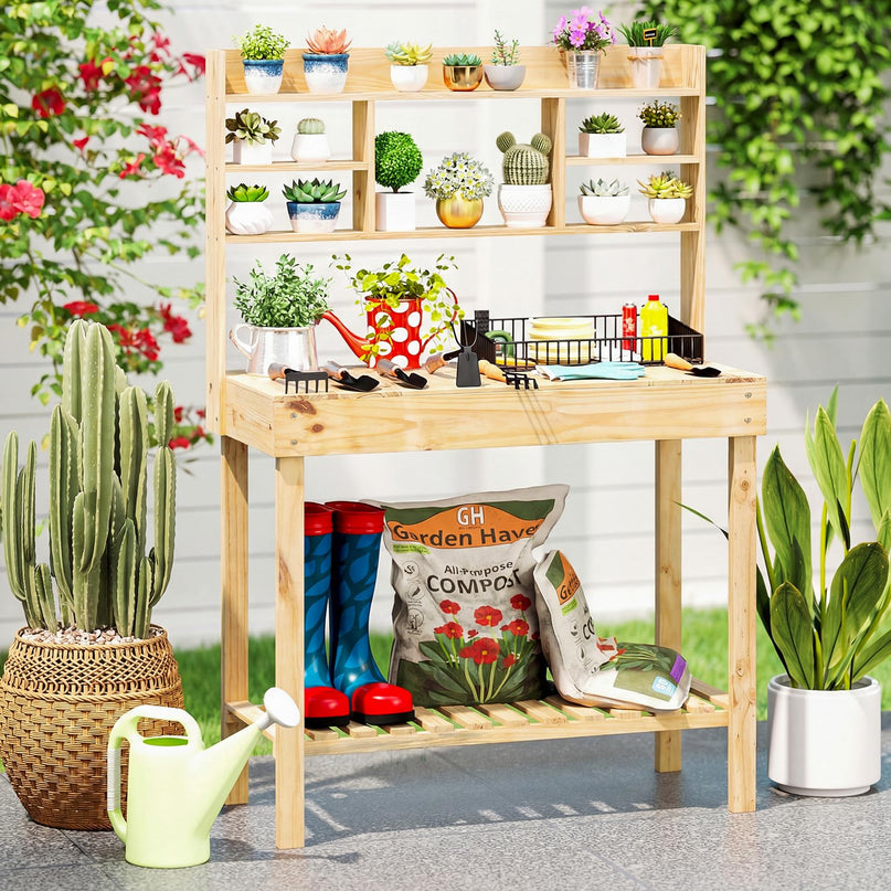Giantex Établi de jardinage en bois massif pour l'extérieur
