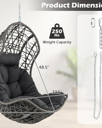 Giantex Swing Egg Chair Outdoor - PE Rattan Hammock Chair with Soft Pillow, Cushion, Metal Frame, Hanging Accessories