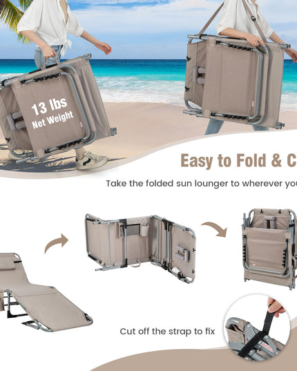 Giantex Folding Beach Tanning Chair - Outdoor Chaise Lounge Chair, 5-Position Adjustable Lounger with Face Hole