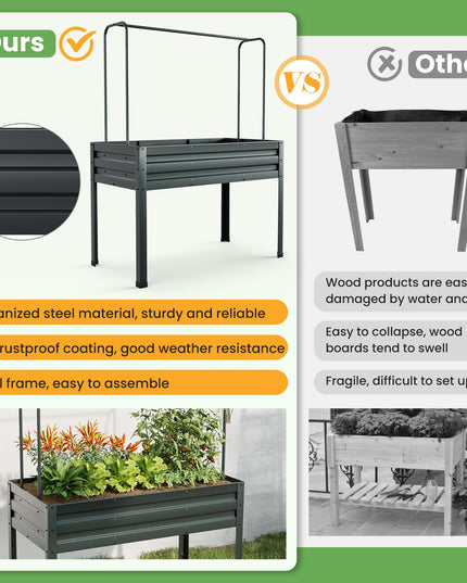 Giantex 3-in-1 Raised Garden Bed with Greenhouse Cover & Trellis Rope,  46”x23.5”x59” Raised Bed for Flower Herb Vegetable