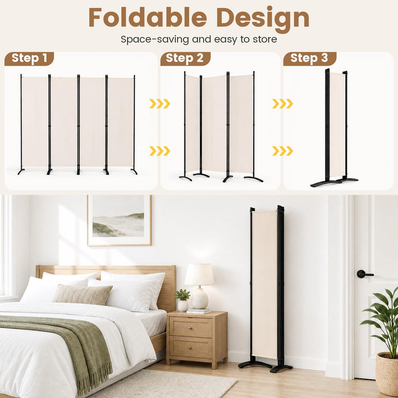 Giantex 4 Panel Room Divider, 5.6Ft Folding Screen, Home Office Freestanding Tall Partition