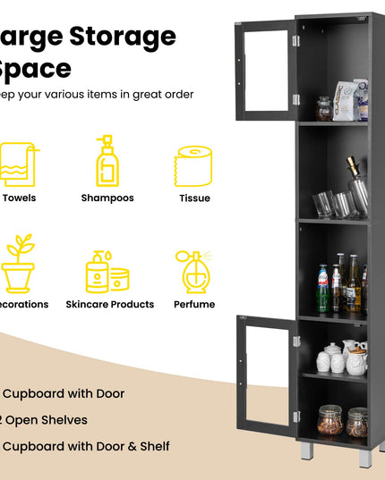 Tall Bathroom Cabinet, Home Bedroom Living Room Wood Linen Storage Cabinet Free Standing