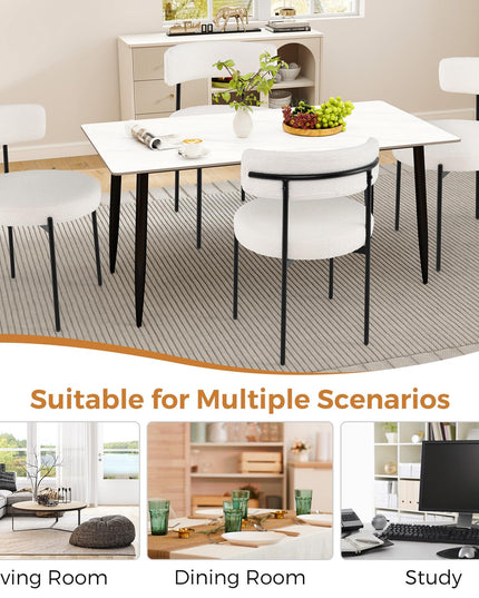 Giantex Sherpa Dining Chairs Set of 4, Upholstered Round Kitchen Chairs with Curved Backrest & Metal Legs