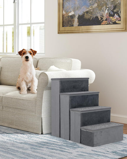Giantex Dog Stairs with Storage - 23" H Folding 4-Step Pet Stairs