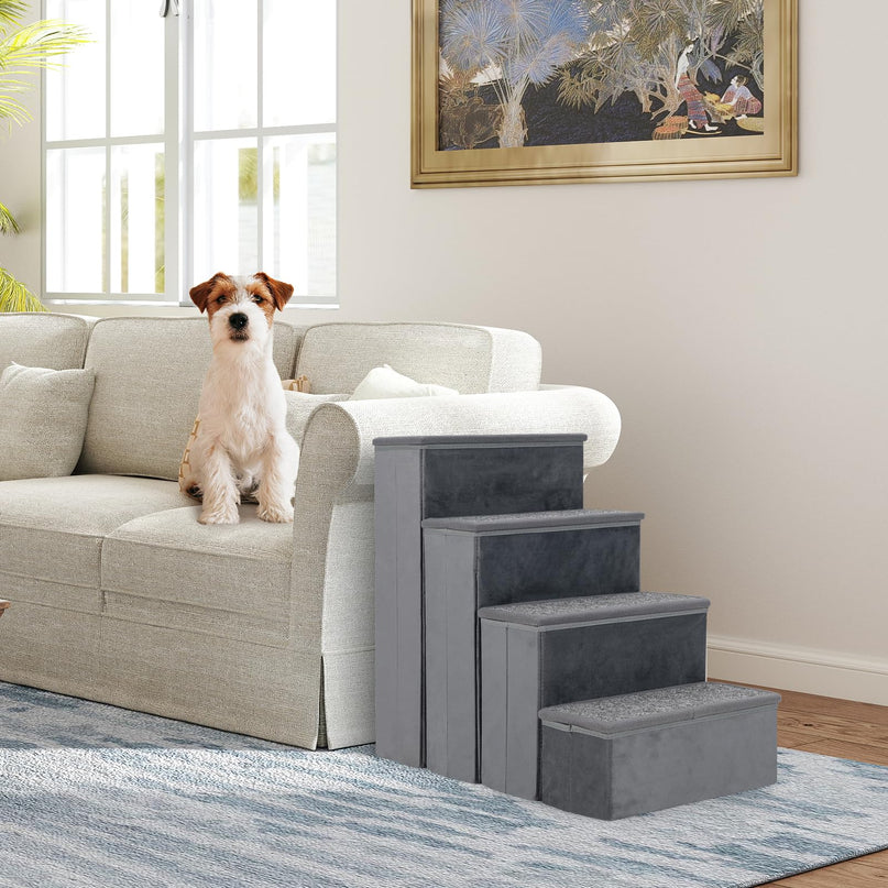 Giantex Dog Stairs with Storage - 23" H Folding 4-Step Pet Stairs