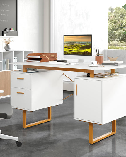 Giantex Computer Desk with Drawers & Cabinet, 51” Long Home Office Desk with Floating Desktop & Metal Frame