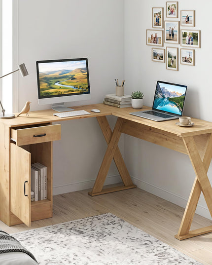 GIANTEX L-Shaped Computer Desk with Reversible Drawer & Cabinet