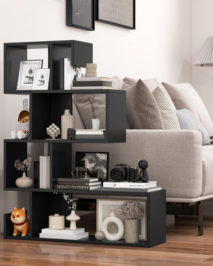Giantex 5-Tier S-Shaped Bookshelf, Geometric Bookcase w/Open Cubes