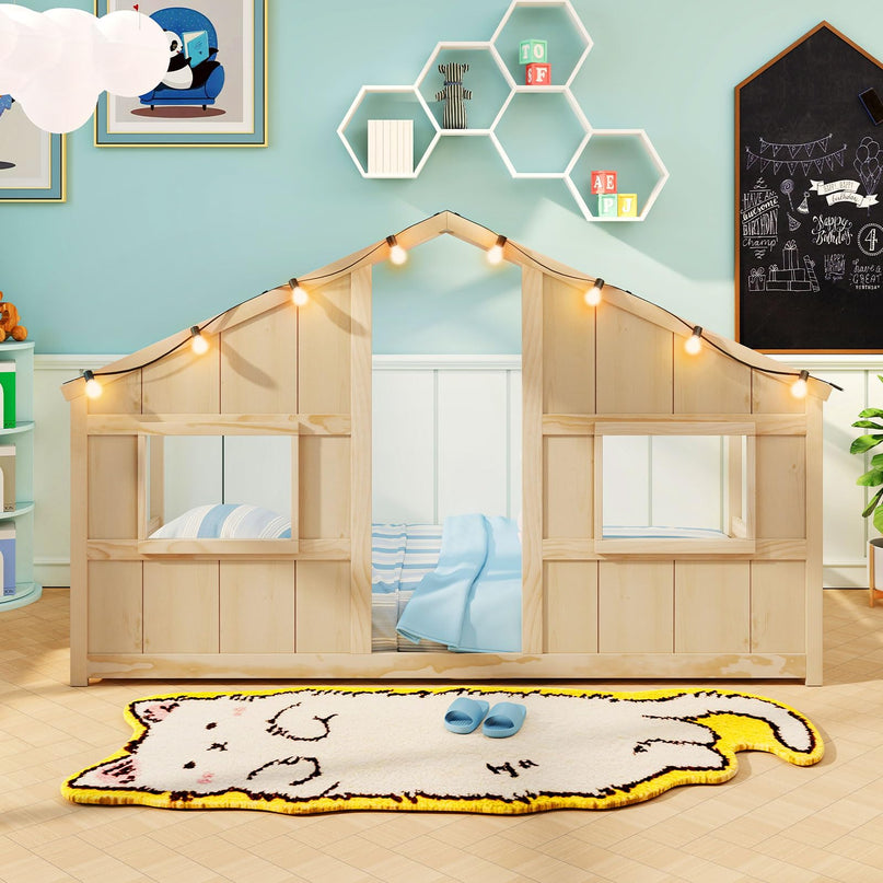 Giantex Twin Kids House Bed with Light Bulbs
