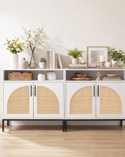 Giantex 32" Sideboard Buffet Cabinet with 2 Natural Rattan Decorated Doors (1/2)