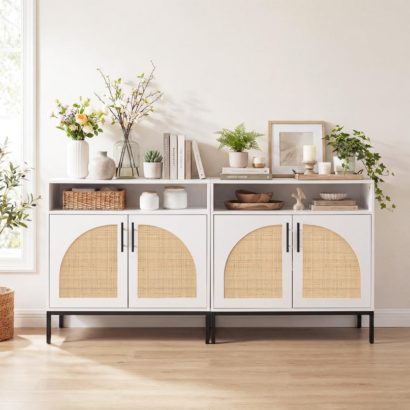 Giantex 32" Sideboard Buffet Cabinet with 2 Natural Rattan Decorated Doors (1/2)