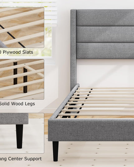 Giantex Bed Frame, Modern Linen Upholstered Platform Bed with Wingback Headboard