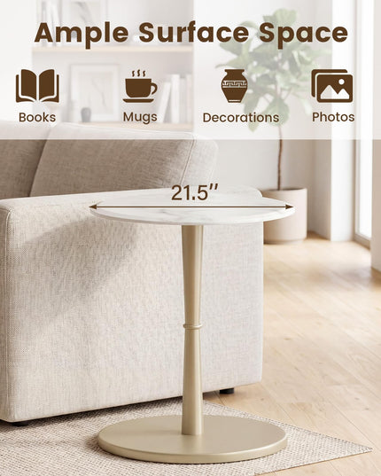 Giantex Round Marble Side Table w/Stone Finish & Wooden Pedestal (1/2)