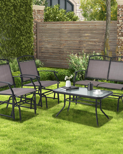 Giantex 4 or 2 PCS Outdoor Glider Chairs Set - Patio Furniture Set with Tempered Glass Table (4 PCS, Brown)