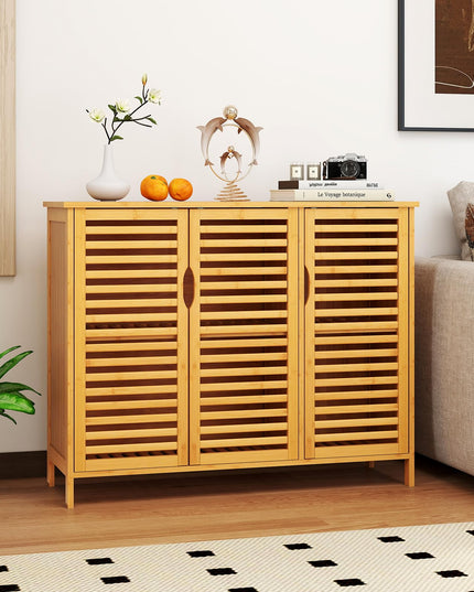 Giantex Bamboo Bathroom Storage Cabinet for Living Room Entryway Kitchen Dining Room