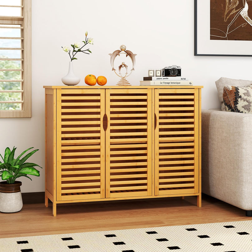 Giantex Bamboo Bathroom Storage Cabinet for Living Room Entryway Kitchen Dining Room