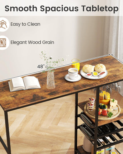 Giantex 48" Bar Table with Storage Shelves for Kitchen Living Room Dinette