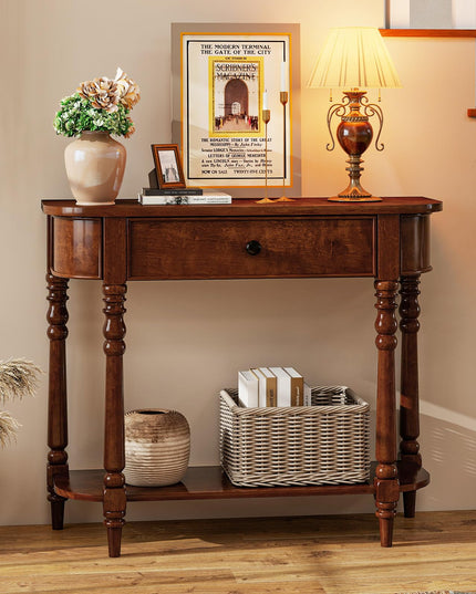 Giantex 36" Retro Entryway Table with Storage Drawer & Elegant Legs for Living Room Foyer