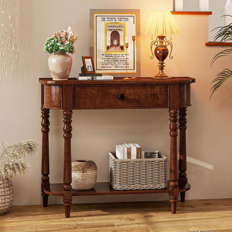 Giantex 36" Retro Entryway Table with Storage Drawer & Elegant Legs for Living Room Foyer