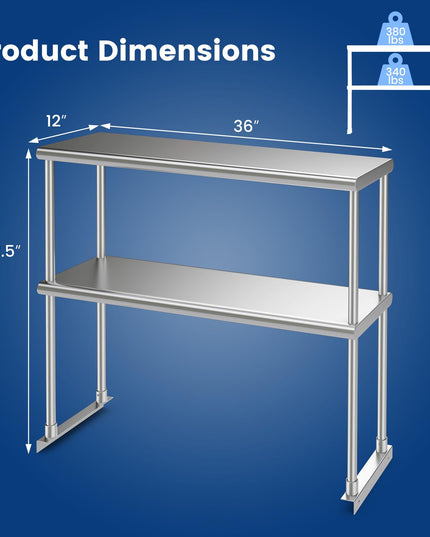 Giantex 48 Inch Stainless Steel Overshelf with Adjustable Lower Shelf
