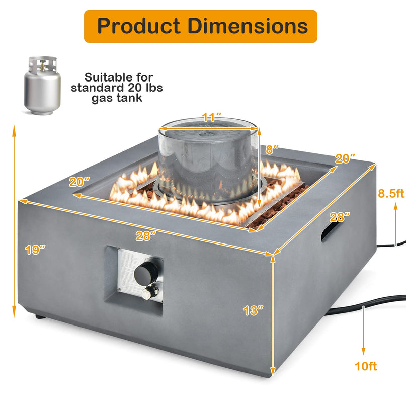 Giantex Fountain Fire Pit Table - 50,000 BTU Square Fire Table w/ Middle Fountain