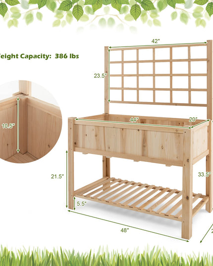 Giantex Wood Planter with Trellis, Standing Raised Garden Bed