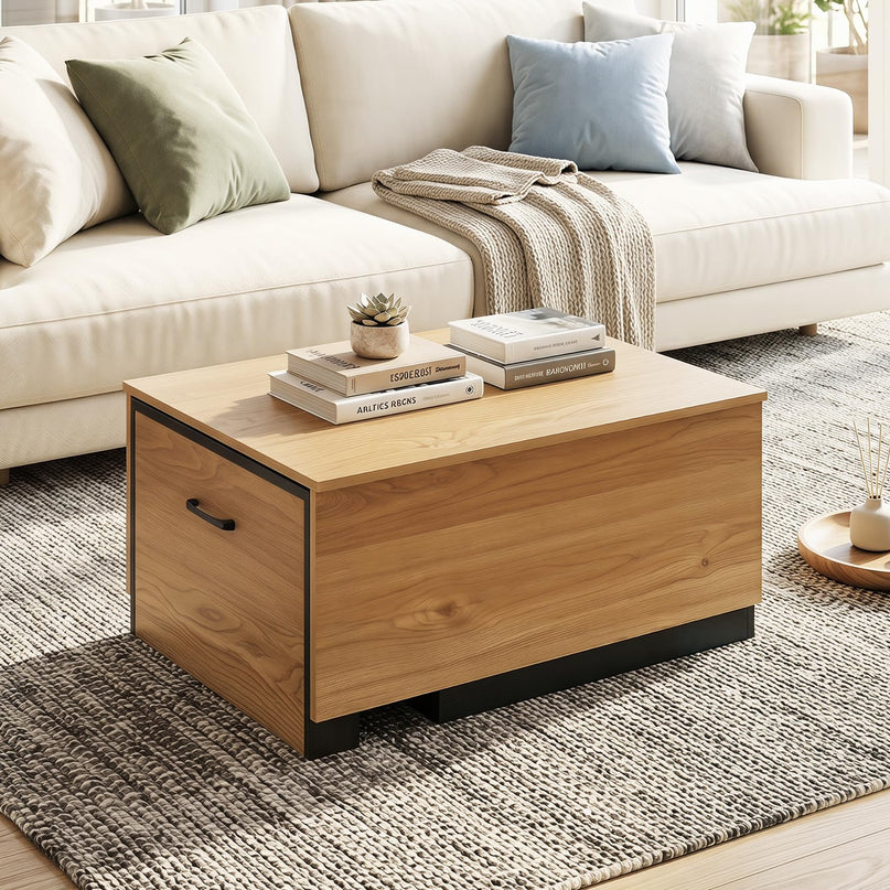 Giantex Modern Rectangle Extendable Coffee Table with Concealed Storage Compartment