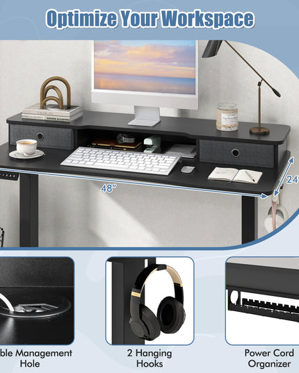 Giantex Electric Standing Desk with 2 Drawers, 48" /55"x 24" Height Adjustable Electric Stand Up Desk with Storage Shelf