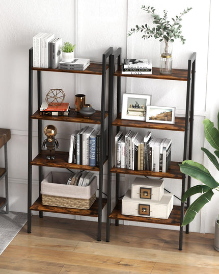 Giantex Industrial 4-Tier Bookshelf, Ladder Bookshelf with Metal Frame, Anti-Tipping Kits