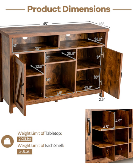 Giantex Buffet Sideboard, Farmhouse Kitchen Storage Cabinet, 9-Bottle Wine Rack & 2 Door Cabinets