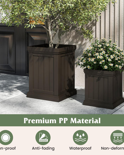 Giantex Square Plastic Planters Set of 2 with/Drainage Holes & Nesting Design