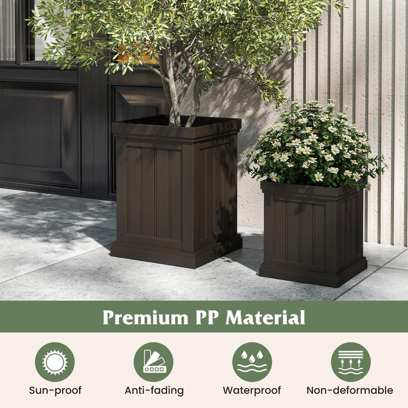 Giantex Square Plastic Planters Set of 2 with/Drainage Holes & Nesting Design