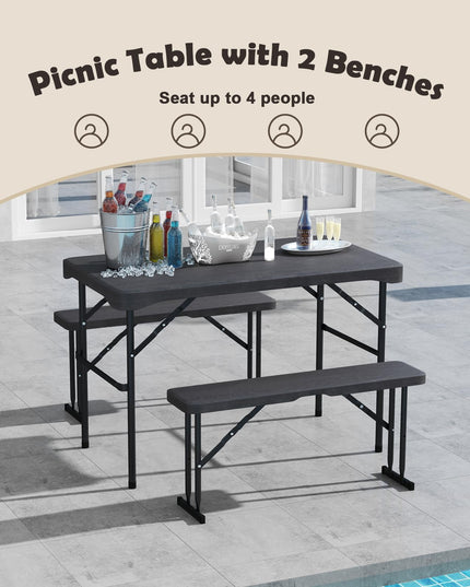 Giantex Folding Picnic Table Bench Set, Rectangular Patio Dining Table Set for 4, with HDPE Tabletop